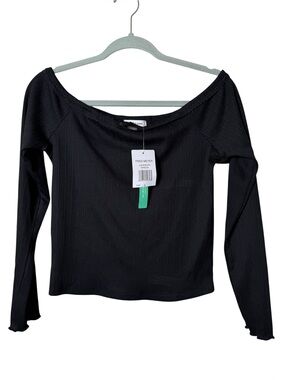 NWT Stitch & Pine Large Black Off-Shoulder Ribbed Long Sleeve Top